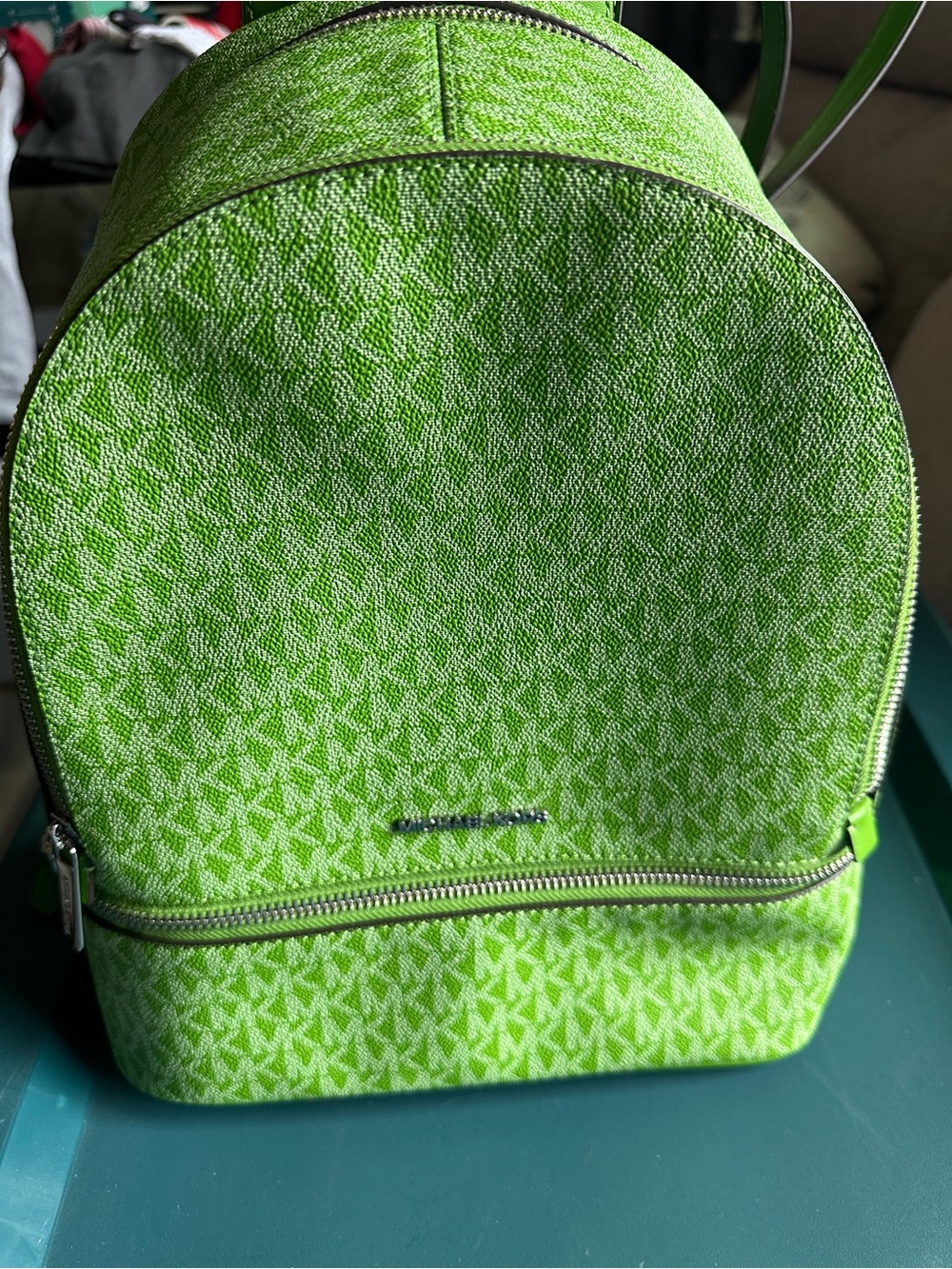 Michael Kors Neon Lime Monogram Backpack - Picture 3 of 3